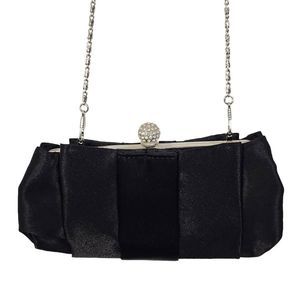 Black Formal Clutch with Silver-Tone Chain